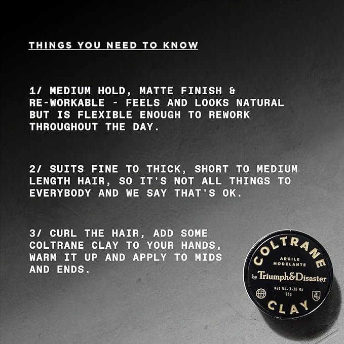 TRIUMPH & DISASTER Coltrane Hair Clay Pomade – Medium Hold, Matte Finish Styling Paste for Men and Women with Smoky Earth Scent, 65g