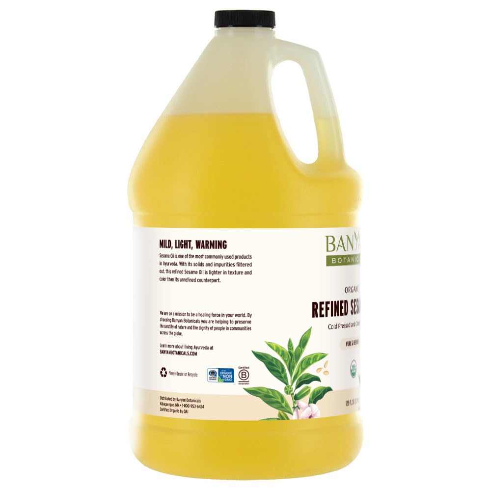 Banyan Botanicals Refined Sesame Oil – Organic Sesame Oil for Skin, Body, Hair & More – Multiple Sizes – 128 oz – Non GMO Sustainably Sourced Vegan