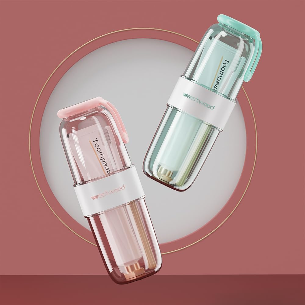 Luxury Transparent Pink Plastic Travel Toothbrush Holder Case with Cover, Portable Travel Toothbrush Cup, Storage Container for School Camping Business Trip Bathroom