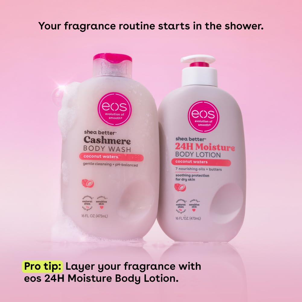 eos Shea Better Cashmere Body Wash, Coconut Waters, Moisturizing, pH Balanced Body Wash, Creamy Gel Formula, Paraben & Phthalate Free, Sensitive Skin, 16 fl oz