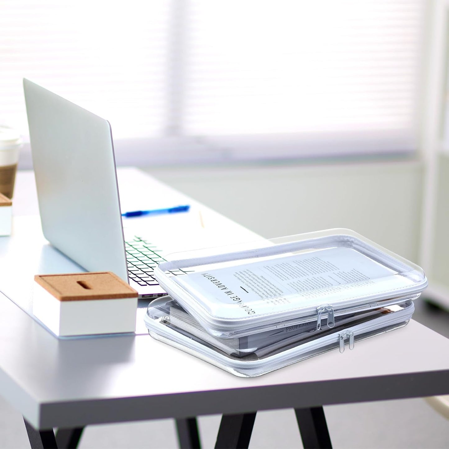 Sanwuta 6 Pcs Clear Hard Zipper Case Pencil Pouches Hard Plastic Zipper Pouches Makeup Bag Transparent Cases for Snacks Plastic Storage Organizer Box for Travel(White,12.6 x 9 x 2 Inch)