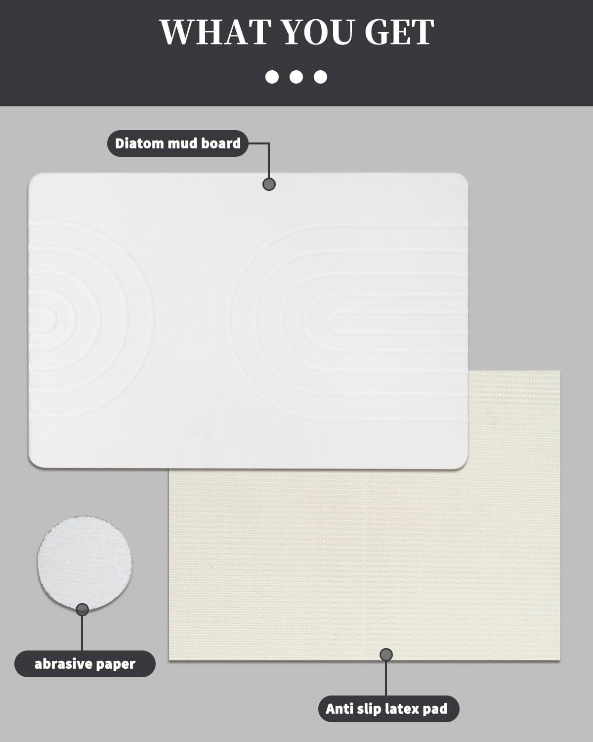 Stone Bath Mat 24"x16" - Diatomaceous Earth Shower Mat, Quick Dry, Anti-Slip, Modern Design with Bonus Non-Slip Pad - Perfect for Home Safety and Style,Gray,Straight