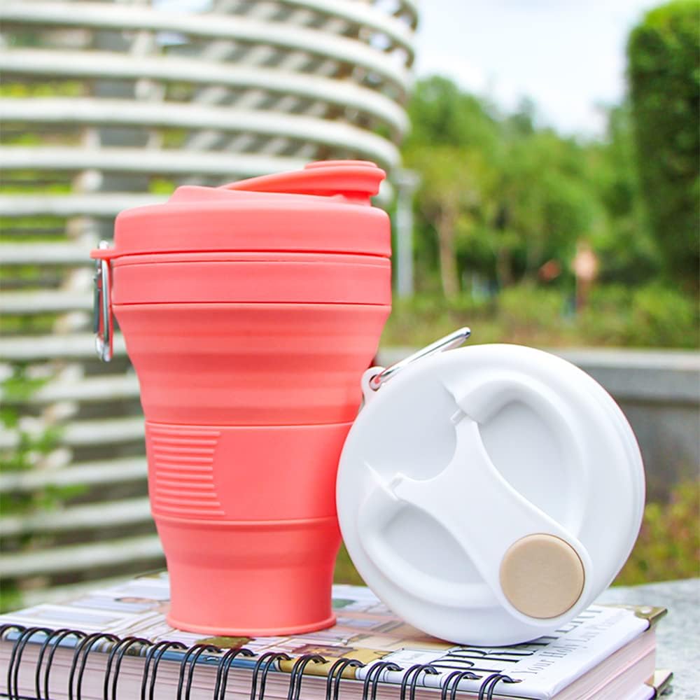 Silicone Coffee Cup with Straw lid Collapsible Cups for Traveling 20oz Lightweight Folding Water Mug for Picnic Hicking Camping Climbing