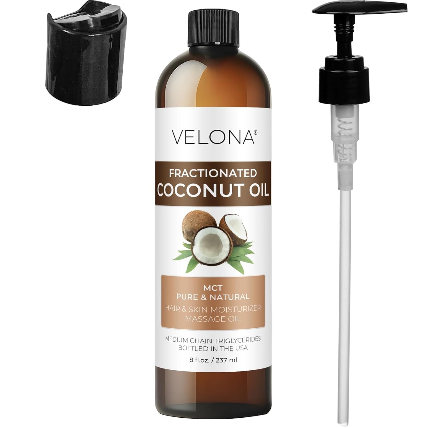 velona MCT Coconut Oil 8 Fl Oz | 100% Pure and Natural Carrier Oil | Fractionated | Skin, Face, Body, Hair Care | Use Today - Enjoy Results