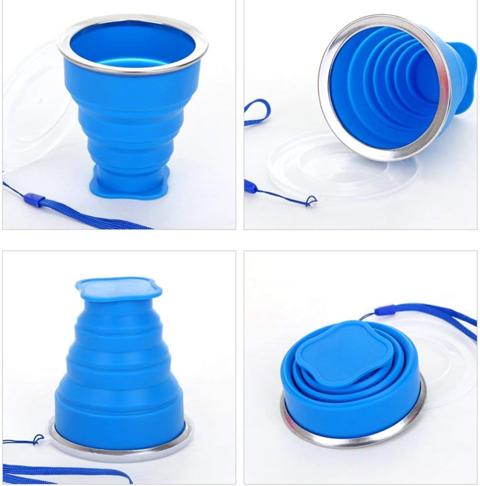 Silicone Collapsible Travel Water Cup, 6Pack Collapsible Silicone Cup with Lid, Expandable Drinking Cup Set, Reusable Mug for Camping, Hiking, Travel