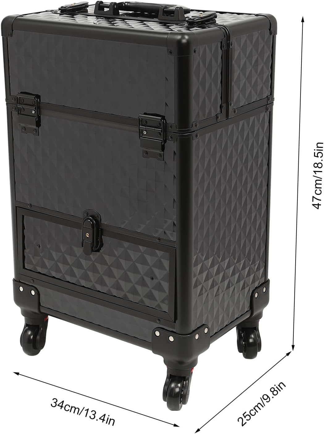 Rolling Makeup Train Case Professional Cosmetic Organizer Large Capacity Trolley Makeup Travel Case with 360° Swivel Wheels for Makeup Artist (Black)