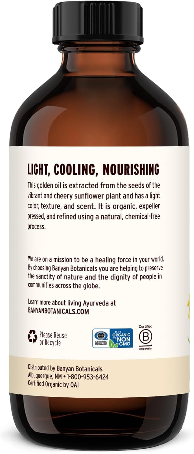 Banyan Botanicals Sunflower Oil – Pure & Organic Sunflower Seed Oil for Skin, Body, Hair & More – Multiple Sizes – 8 oz – Expeller Pressed Non GMO Chemical Free