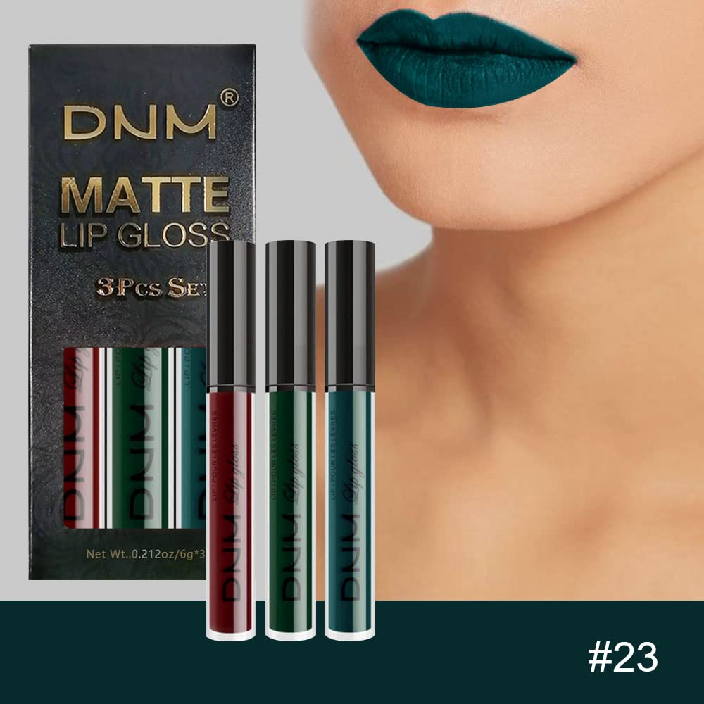 evpct 3Pcs Dark Color Colored Red Emerald Green Matte Liquid Lipstick Make up Set 24 Hour Long Lasting Waterproof Smudge Proof Deep red Green Liquid Lipstick Matte Lip Stain Gloss Liner Kit 8