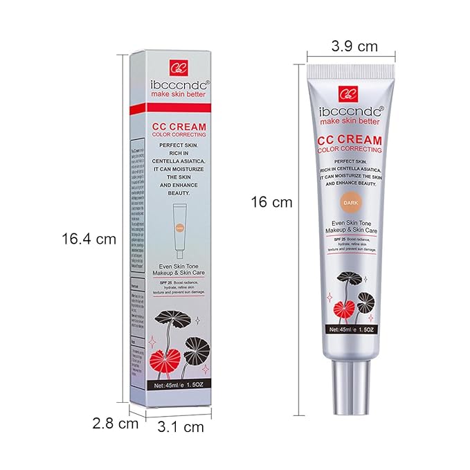 Color Correcting CC Cream with SPF 25,Full-Coverage Foundation,Hydrating Serum,Refine Skin Texture, Avoid Sun Damage (Dark, 45 ml)