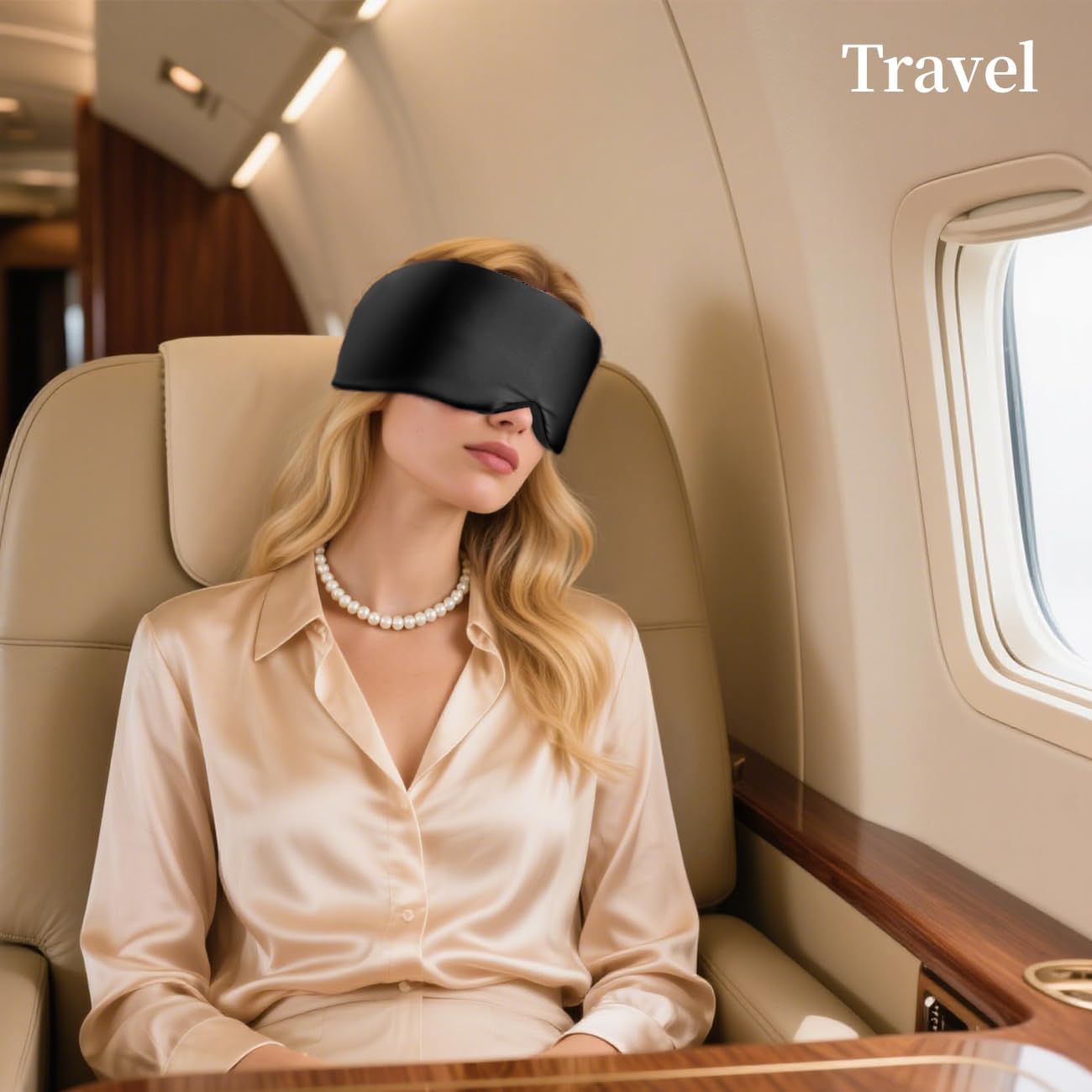 USlixury Silk Sleep Mask, 3D Contoured Sleeping Masks, Blackout Sleep Masks for Women with Nose Wing,100% Mulberry Silk, Face-Hugging Non-Slip SLEP Mask for Side Sleeper, 27.5x4.5'', Black