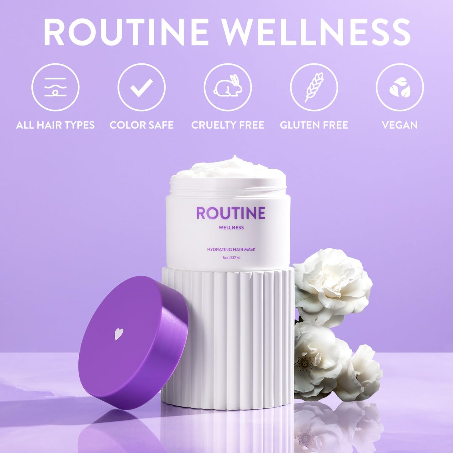 Routine Wellness Deep Conditioning Hair Mask for Dry Damaged Hair - Hydrating, Moisturizing Repair Treatment - Promotes Volume - Coconut & Vanilla 8oz