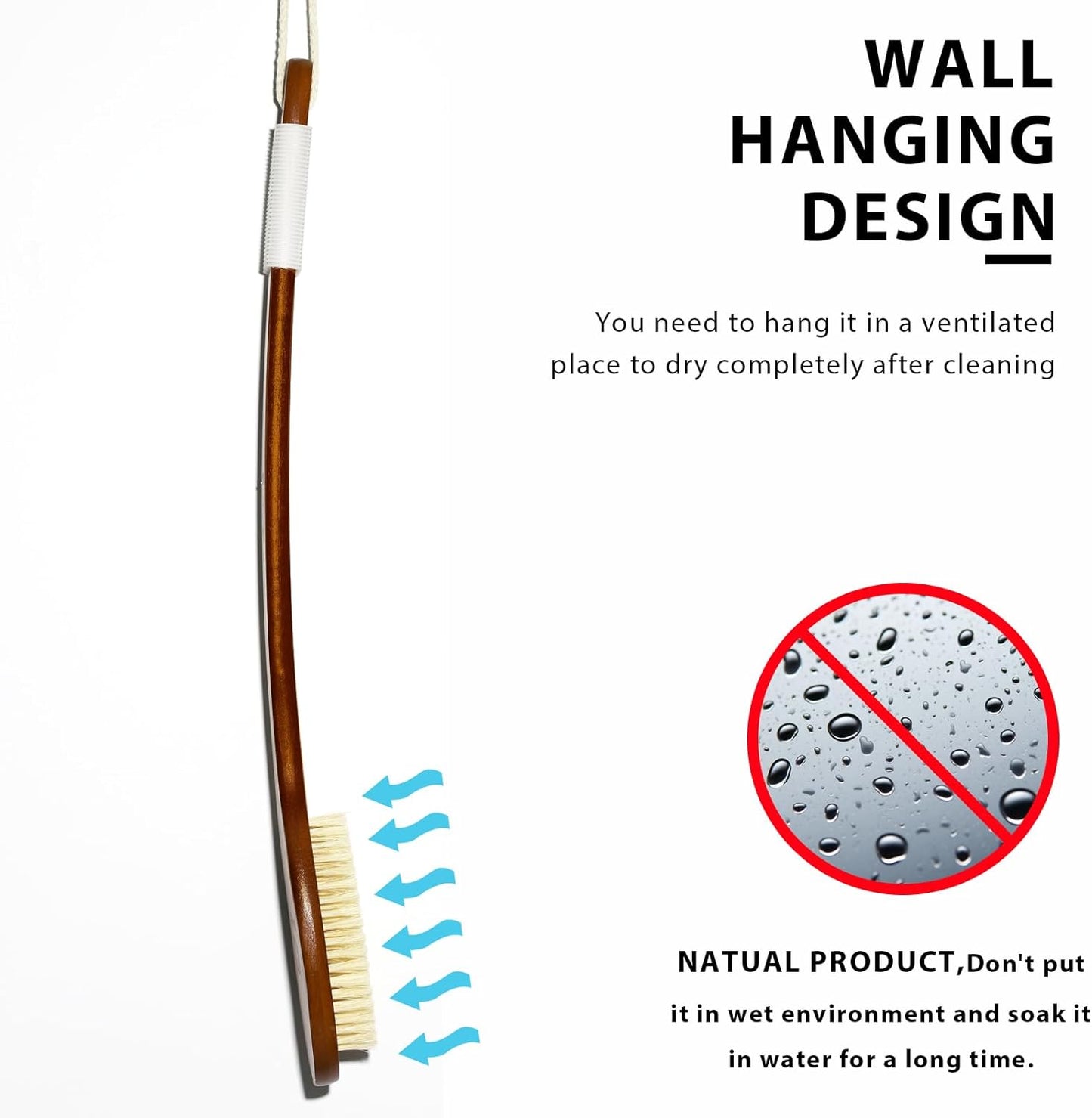 ICANdOIT-17.71Inch Natural Stiff Sisal Bristles Anti-Slip Long Handle Bath Brush,Bent Handle Shower Scrubber for Exfoliating,Shower Back Brush,Exfoliation Set with Pumice Stone(2 Pack)