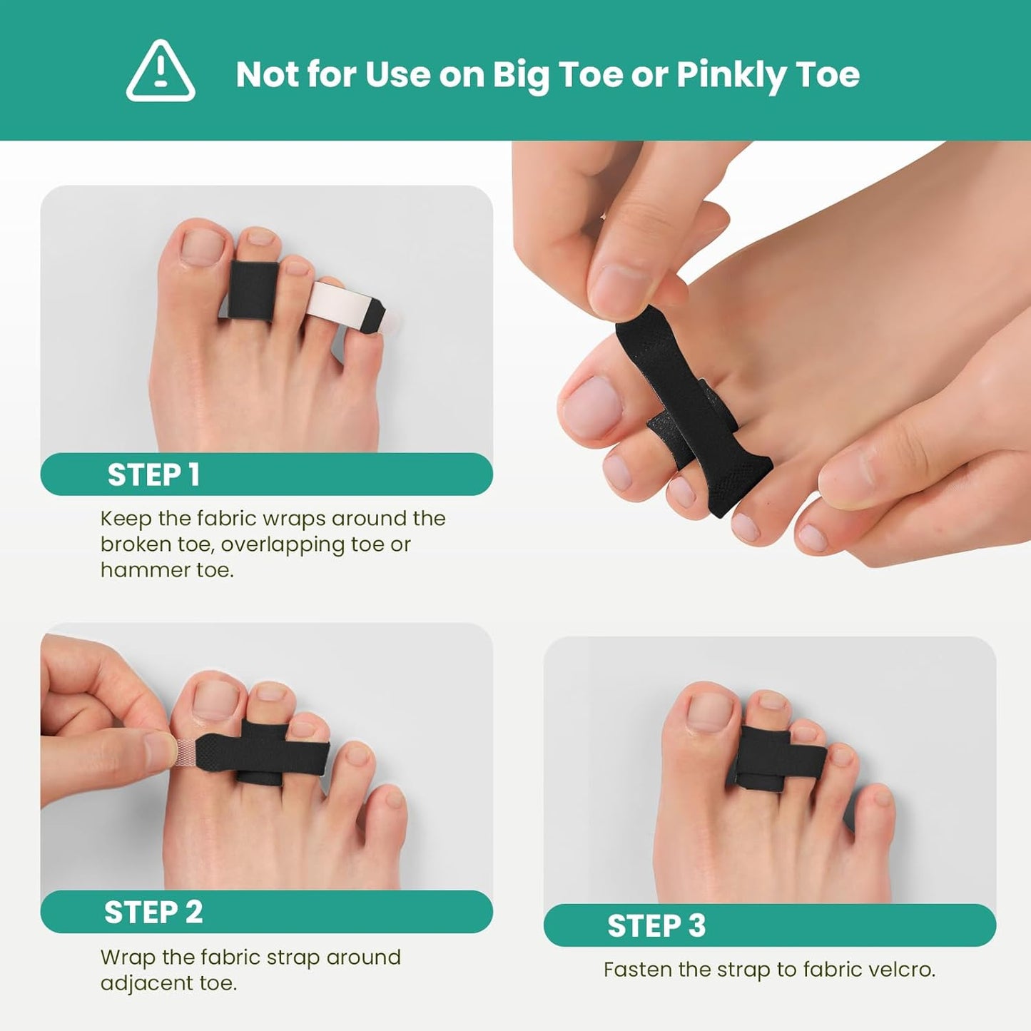 Welnove Hammer Toe Straightener - 8 Pack Broken Toe Wraps - Hammer Toe Corrector for Women - Toe Splints for Crooked Toes, Curled Toes, Bent Toes - (Multi-Size, Black)