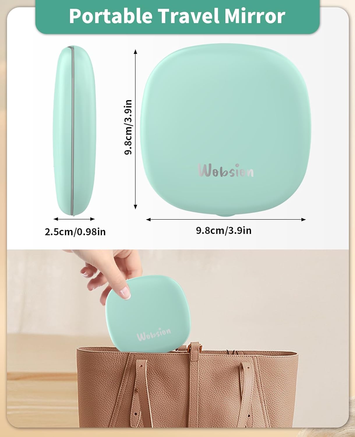 WOBSION Rechargeable Lighted Travel Makeup Mirror,1x/10x Compact Magnifying Mirror with Lights,Portable for Bag,4inch,Gift,Cyan