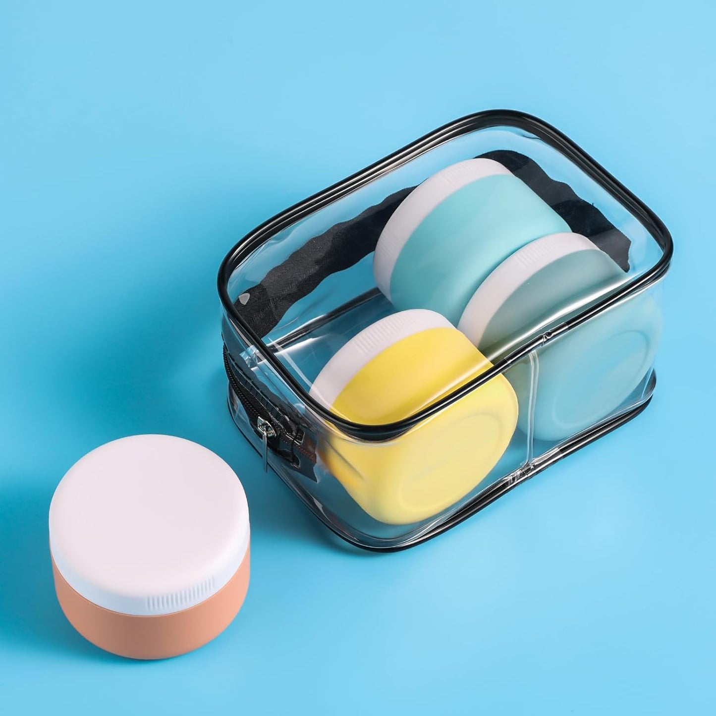 Travel Containers for Toiletries, Silicone Cream Jars BPA-Free, Leak-proof 2oz Travel Size Containers, Portable Size Silicone Jars with Lid for Cosmetic Face Hand Body Cream (4 Pack)