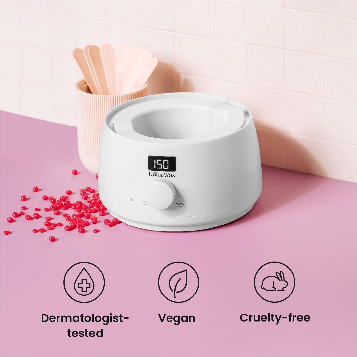 KoluaWax Premium Waxing Kit for Women - Hot Melt Hard Wax Warmer for Hair Removal, Eyebrow, Bikini, Legs, Face, Brazilian Wax - Machine, 4-Pack Beads, Accessories, White