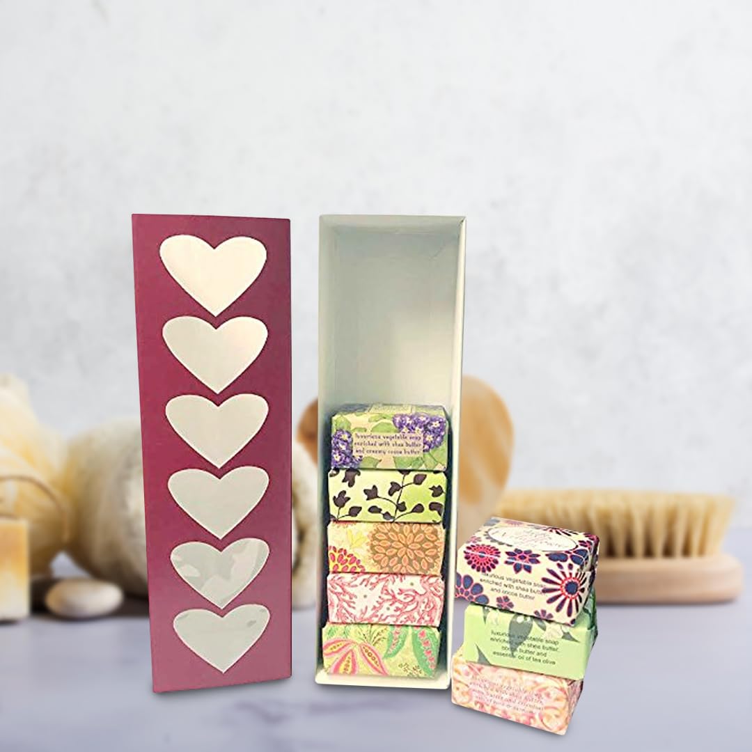 French Milled Botanical Soap Sampler Set of 9 - Individually Wrapped Vegetable-Based Mini Soaps with Essential Oils, Shea Butter, and Natural Extracts (Valentine's Day)