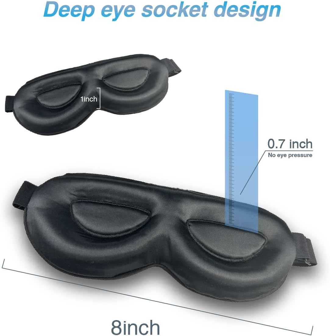 PROMEED Adjustable 100% Mulberry Silk Sleep Mask 23 Momme, 3D Contoured No-Pressure Cup Eye Mask for Sleeping, Super Soft Breathable Blindfold, Perfect Blocks Light for Sleeping (Navy)