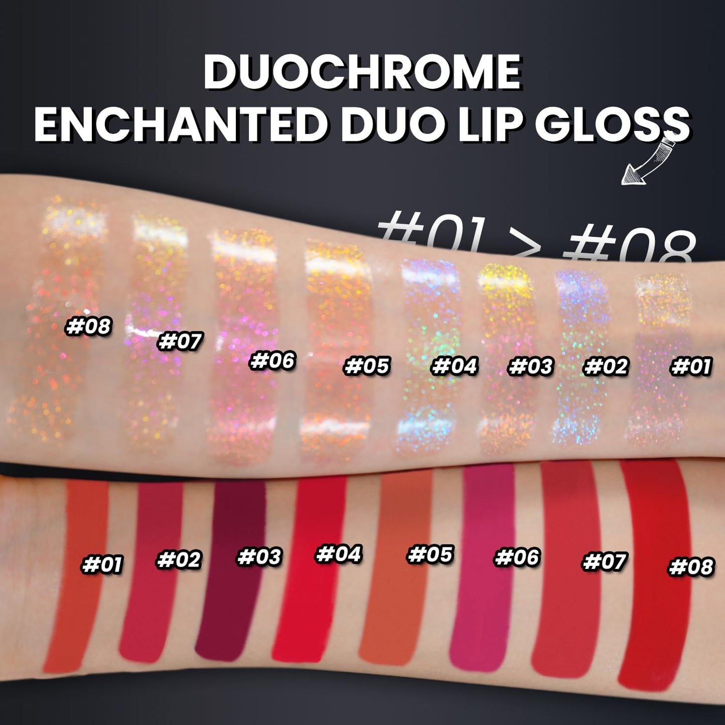 CHARMACY Multichrome Double Head Non-Stick Lip Gloss, Metallic Colourful Lip Glaze, Anti-transfer, Long Lasting Waterproof Liquid Lipstick Makeup (#04)