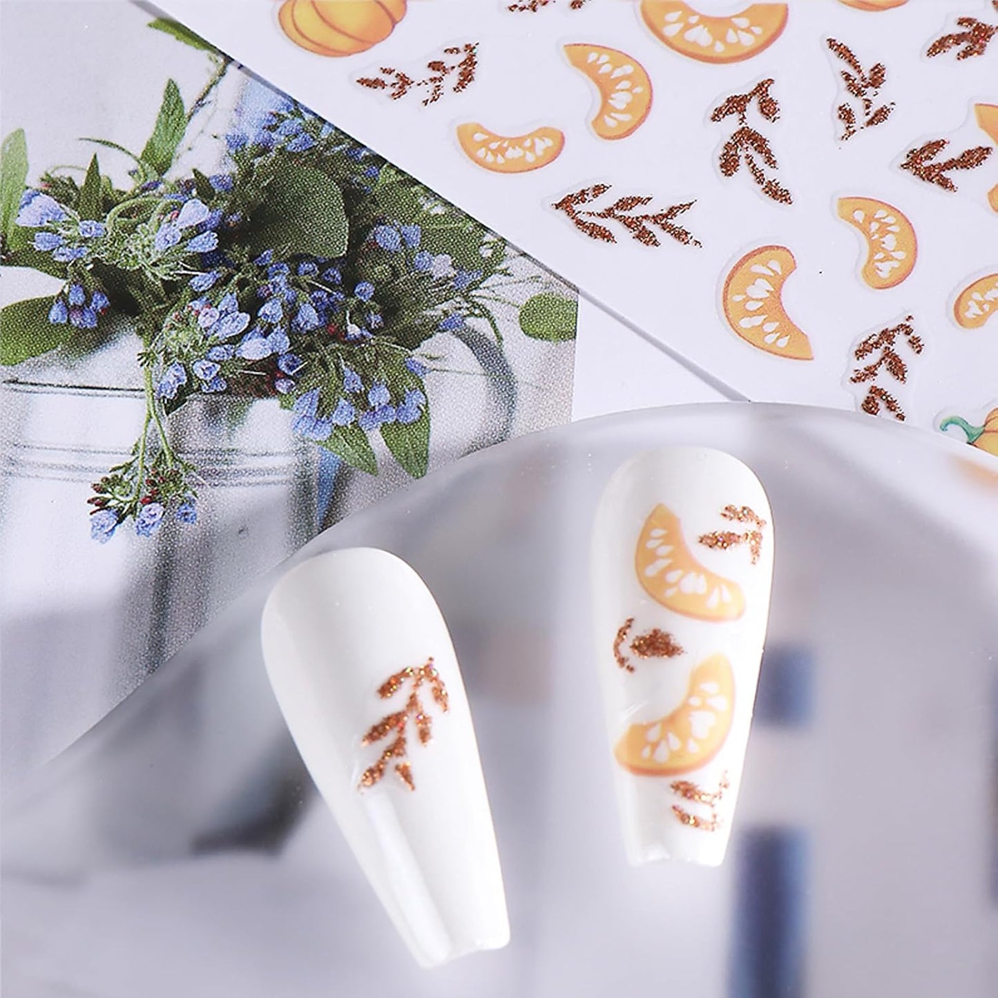 Fall Nail Stickers for Women and Girls Nail Decorations Nail Decals Autumn Maple Leaves Pumpkin Fruit Self-Adhesive Stickers 3D Nail Art Accessories