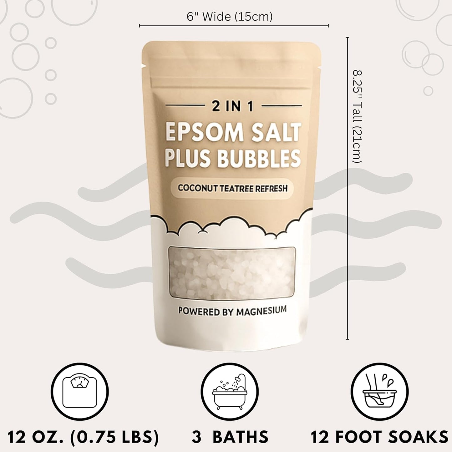 Epsom Salt Plus Bubbles β Coconut & Teatree Scented Foaming Bath Soak β Magnesium Sulfate for Muscle Recovery, Stress Relief & Relaxation β Great for Aromatherapy β 12 oz
