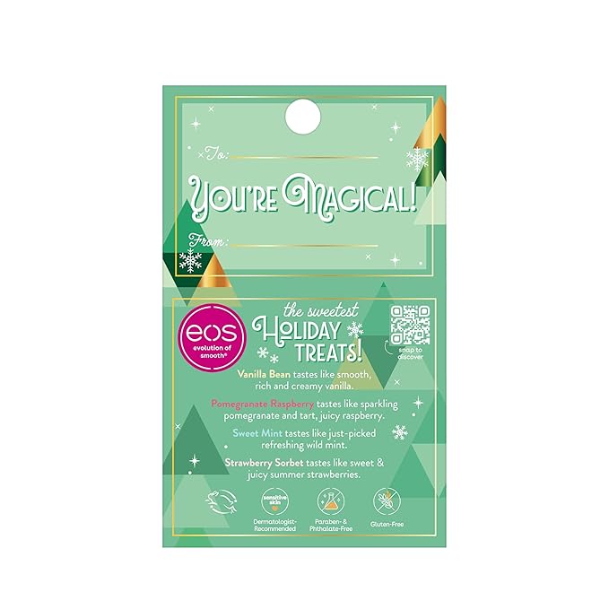 EOS Limited Edition Holiday Lip Balm Variety Pack, 100% Natural & Organic, All-Day Moisture, Made for Sensitive Skin, 0.14 oz, 4-Pack, Clear