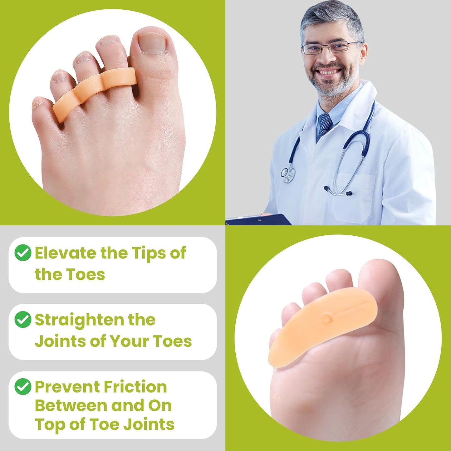 Bukihome Hammertoe Corrector Gel Toe Straighteners - 12 pcs Support Crest for Women & Men - Realign Bent, Crooked, Curled, Claw, Hammer Toes - Beige,Multi-Size