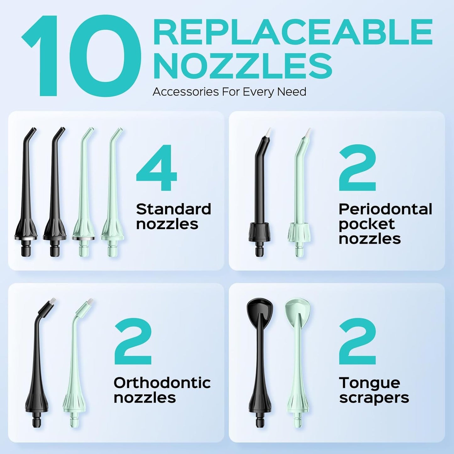 COSLUS 2 Pack Cordless Water Flosser with Elegant Packaging for Teeth, Braces, Gums Care - Easy to Use, Rechargeable, Waterproof, Portable for Travel, BPA-Free, Black & Green, C20(F5020E)