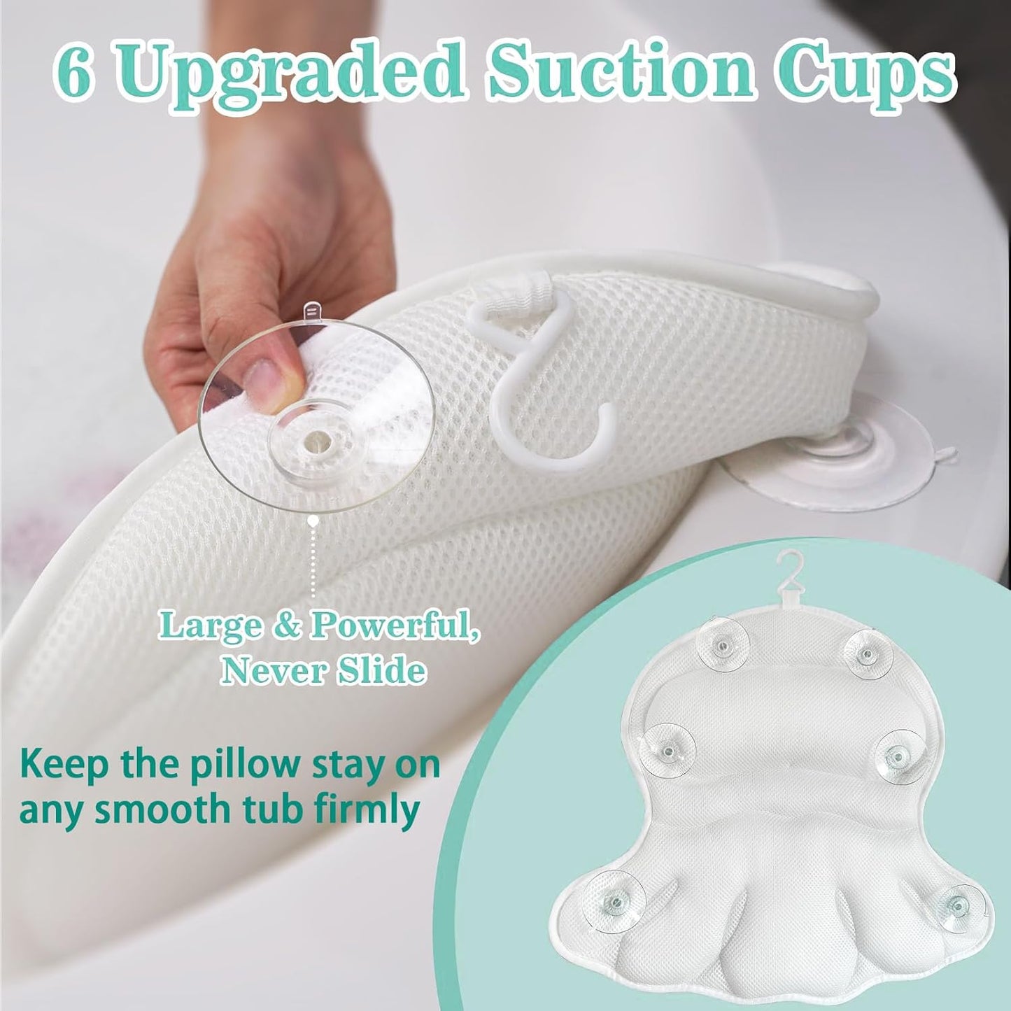 Bath Pillow Bathtub Pillow for Neck Back Support 4D Bath Tub Pillow with 6 Strong Suction Perfect Bath Gift for Women