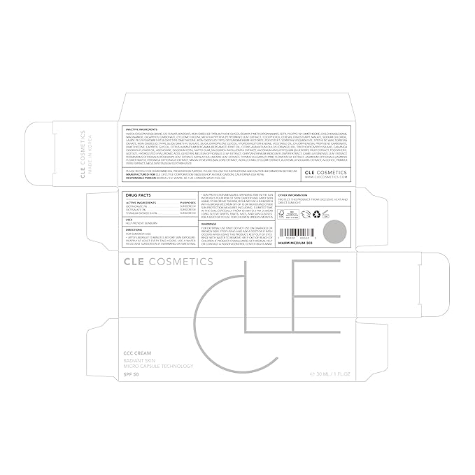 CLE Cosmetics CCC Cream (Warm Medium 303 / SPF 50) - Color Correcting Hybrid CC Cream with Sunscreen - Lightweight, Hydrating, Light to Medium Coverage Foundation - 1 fl oz