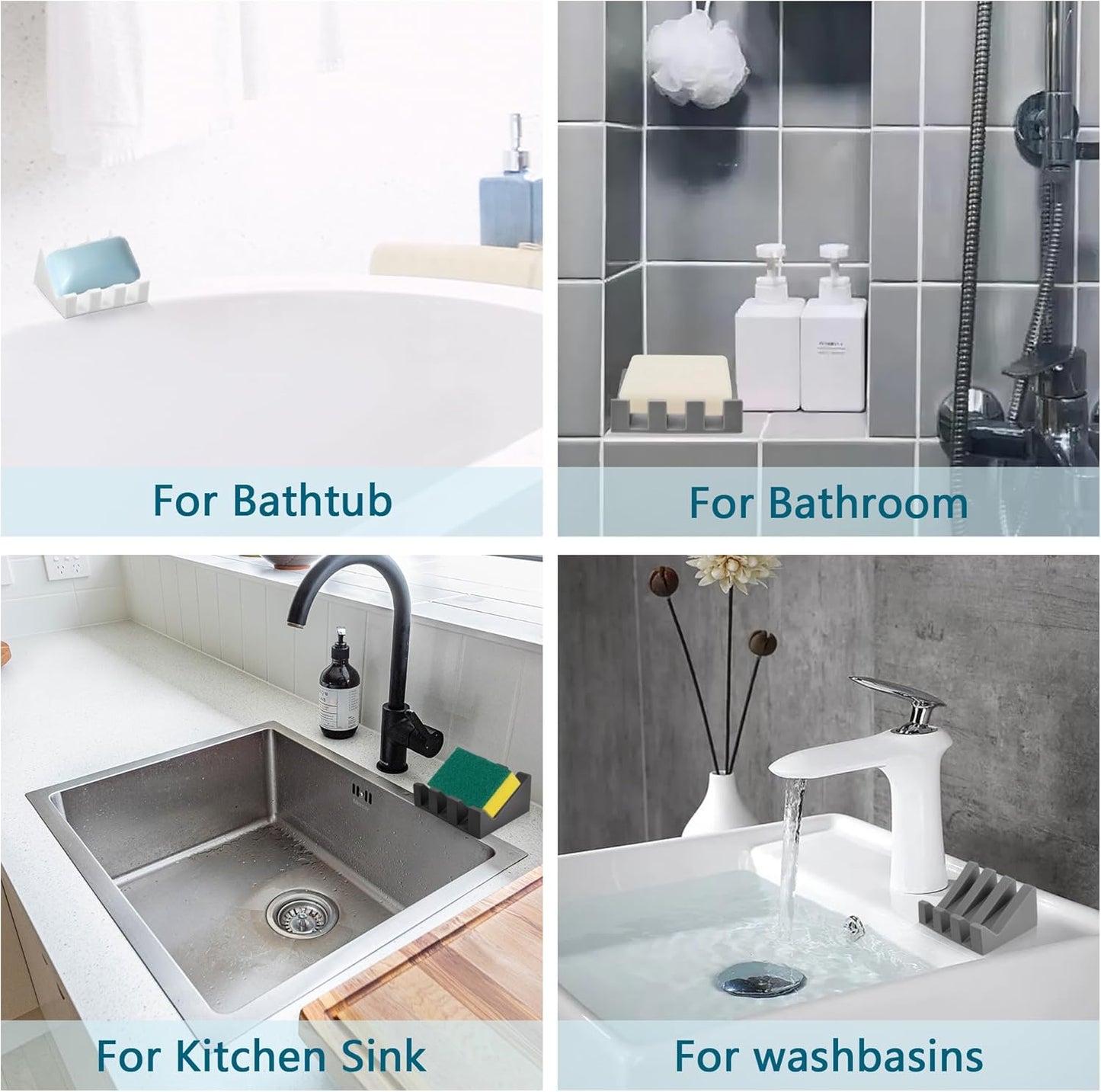 Self Draining Soap Dish,Silicone Suction Cup Soap Holder, Bathroom Soap Dish for Bar Soap,Can Extend Soap Life,Bathroom, Bath Tub, Kitchen Sink (2, Black)