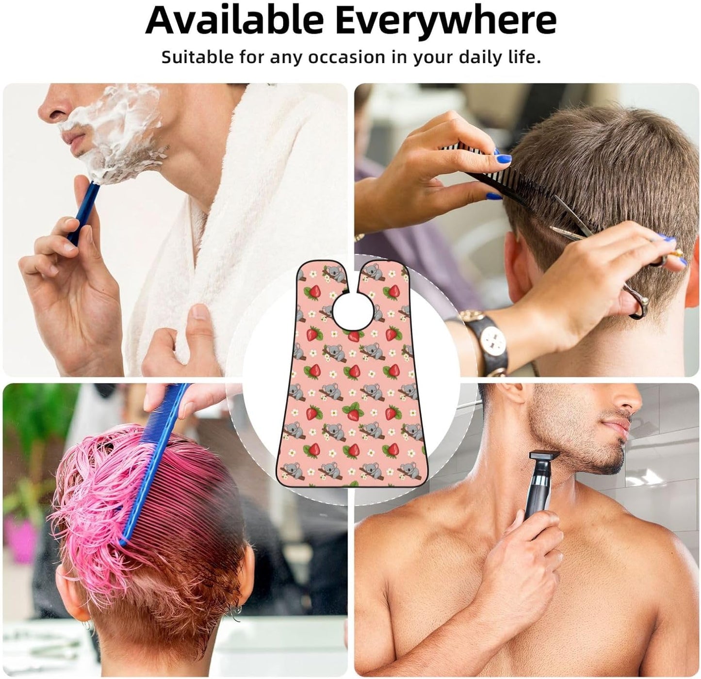 Beard Trimming Hair Catcher, Cartoon Koala Bear Strawberry Flower Leaf Light Pink Shave Bib, Non-Stick Bib Apron Waterproof, Shaving Tool for Men for Husband Father’s Day