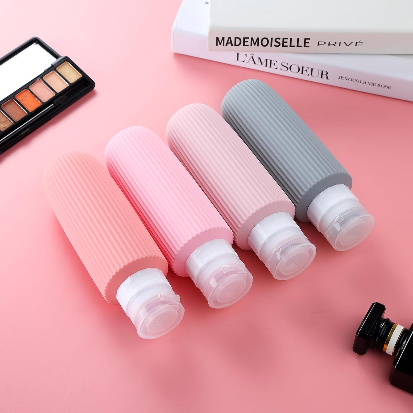 Travel Bottles for Toiletries, Large 6oz Travel Size Containers, BPA Free Leak Proof Tubs Refillable Liquid Accessories with Toiletry Bag for Cometic Shampoo and Lotion Soap (4 Pack)