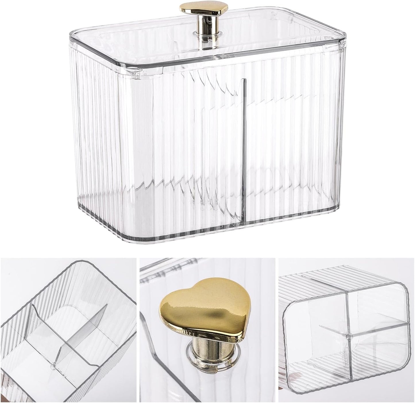 Tbestmax Qtip Holder Dispenser 3-Section Clear Bathroom Organizer Jar 3 Grids Cotton Swab/Pad/Ball Holder Container Cosmetics Storage for Vanity