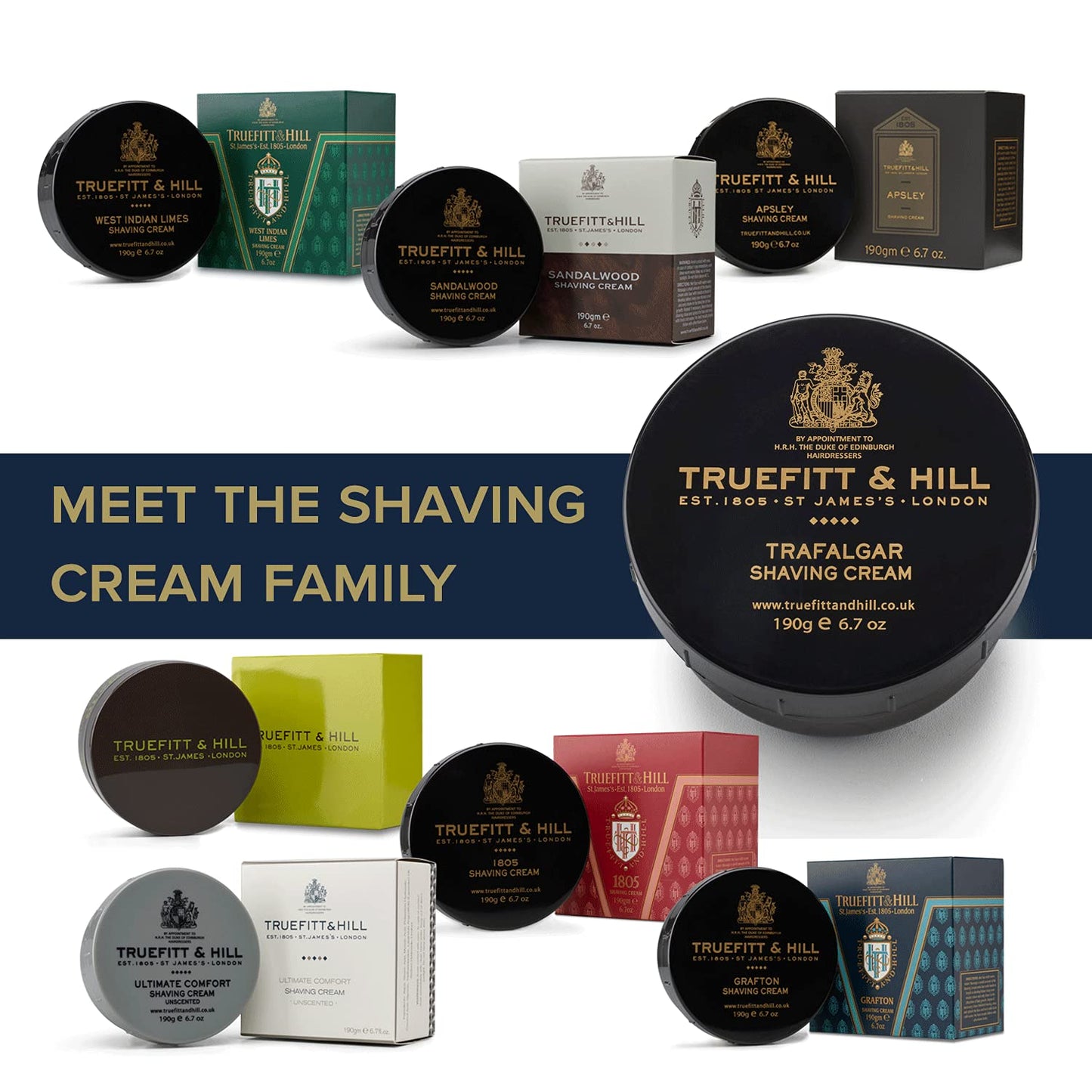 Truefitt & Hill Shaving Cream Bowl - Trafalgar - Premium Glycerin-Based Lather, Smooth Glide, and Hydration for a Luxurious Shave - 6.7 oz