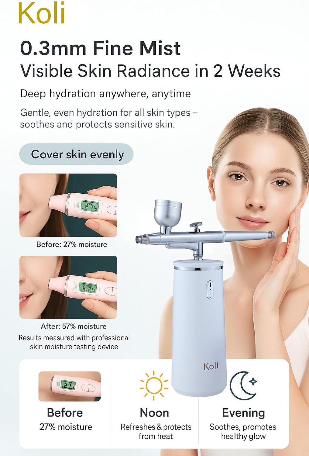 Facial Mist Spray Machine – 0.3mm Oxygen Micro Mist for Toner & Serum Infusion | High-Pressure Hydration & Skin Cooling Steamer for Home & Salon Use – Koli Z2