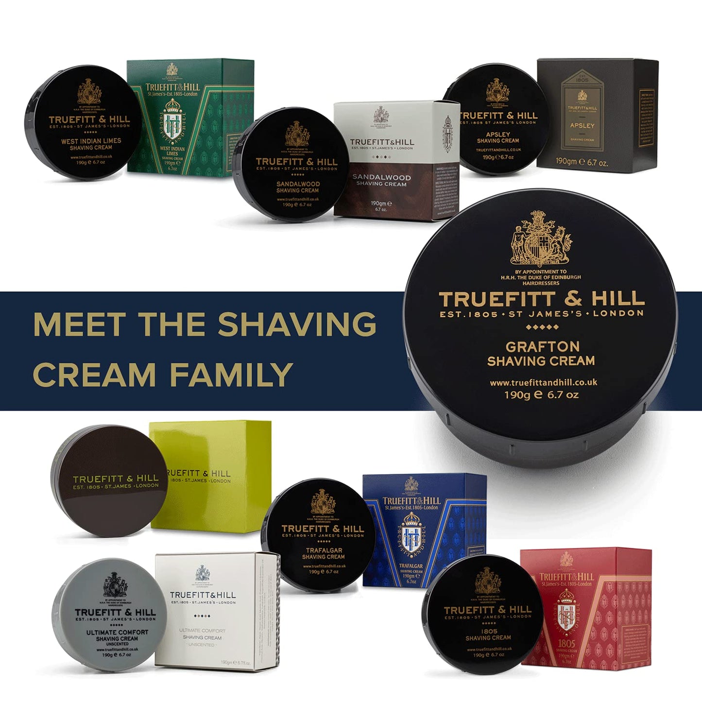 Truefitt & Hill Shaving Cream Bowl - Grafton - Premium Glycerin-Based Lather, Smooth Glide, and Hydration for a Luxurious Shave - 6.7 oz.
