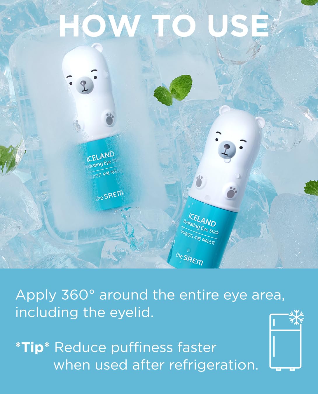 THESAEM Iceland Hydrating Eye Stick - Cooling Eye Balm - Dark Circles & Puffiness – Under Eye Treatment - Reduce Wrinkles and Moisturizing - Minimize Dark & Puffy Eyes - Aqua Scent, 0.24oz 2 Pack