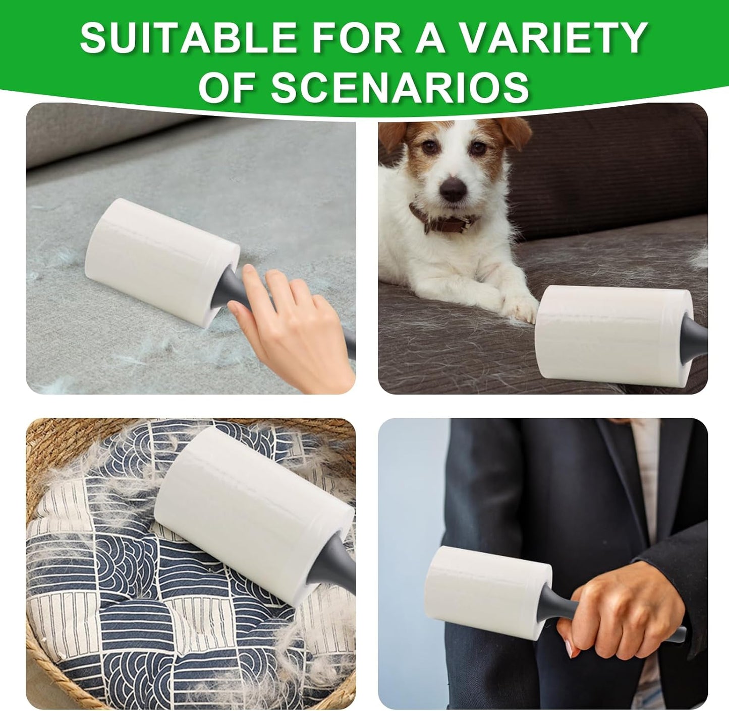 Lint Roller for Pet Hair 500 Sheets Extra Sticky Pet Hair Remover for Clothes Furniture Carpet Cleaner Cars Dogs Travel-Friendly Grip Handle White