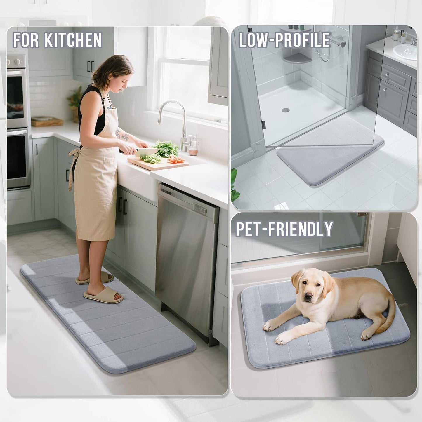 Yimobra Bathroom Runner 60"x24", Non Slip Memory Foam Bath Mat, Super Soft Water Absorbent Hallway Carpet, Machine Washable Rug for Vanity Tub Shower, Silver