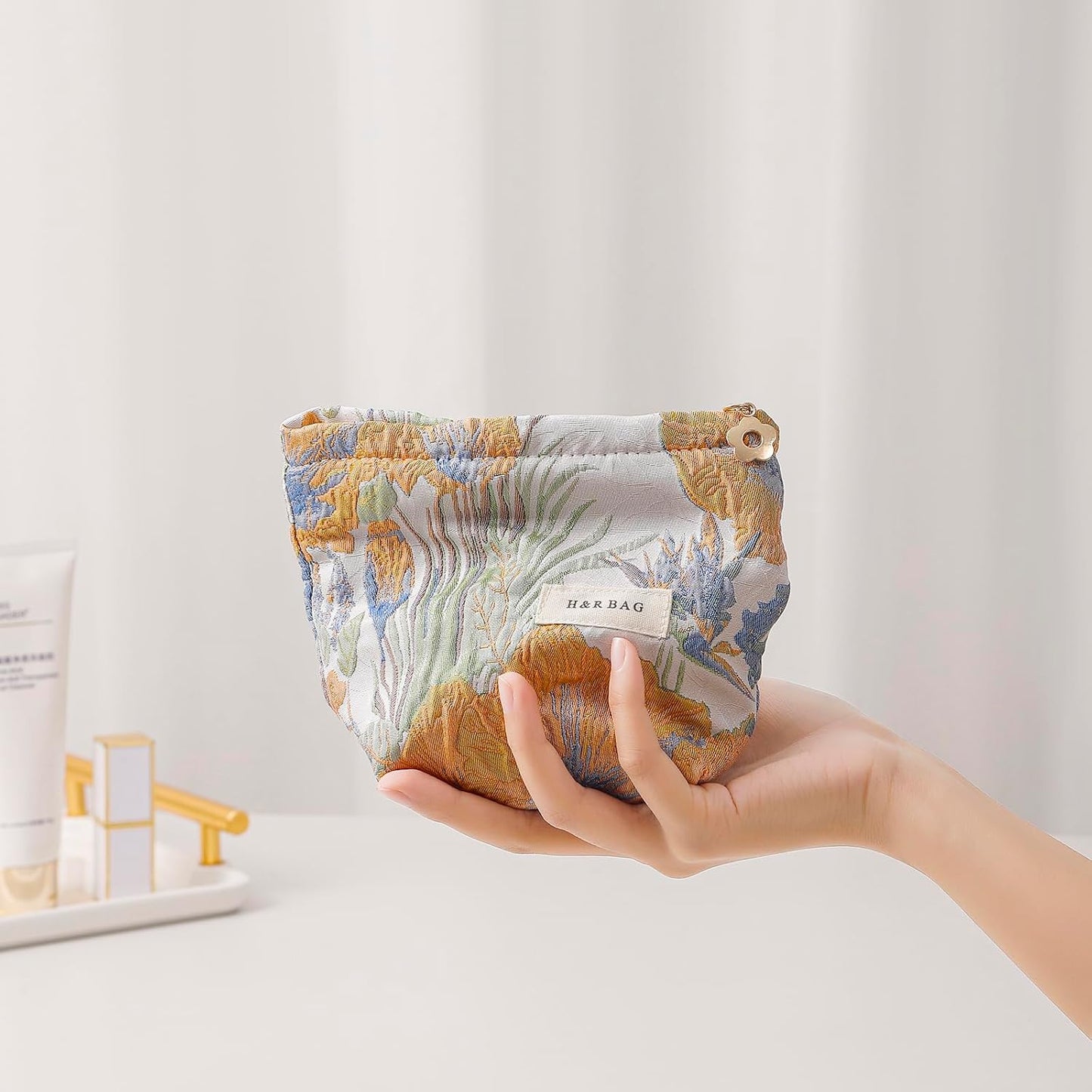 2 Pcs Makeup Bags, Large Cosmetic Bag Travel Toiletry Bag Organizer for Women, Embroidery Craft, Floral Makeup Bag Small Cosmetic Pouch Purse with Zipper Gifts for Girls Teen