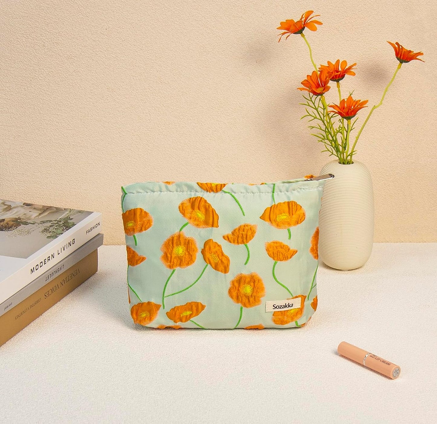 2 Pcs Makeup Bags, Large Cosmetic Bag Travel Toiletry Bag Organizer for Women, Embroidery Craft, Floral Makeup Bag Small Cosmetic Pouch Purse with Zipper Gifts for Girls Teen