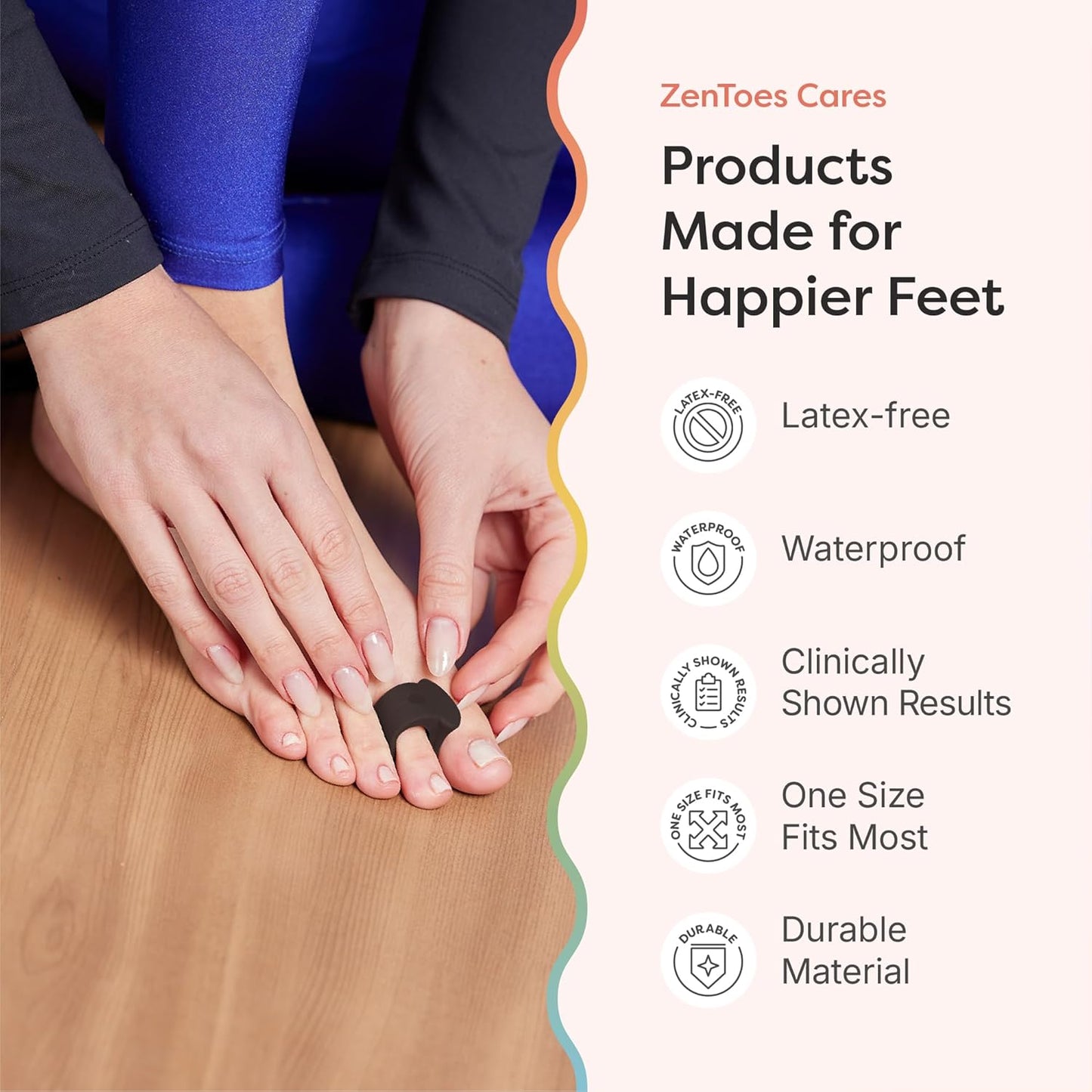 ZenToes Gel Toe Separators for Overlapping Toes, Bunions, Big Toe Alignment, Corrector and Spacer - 4 Pack (Black)