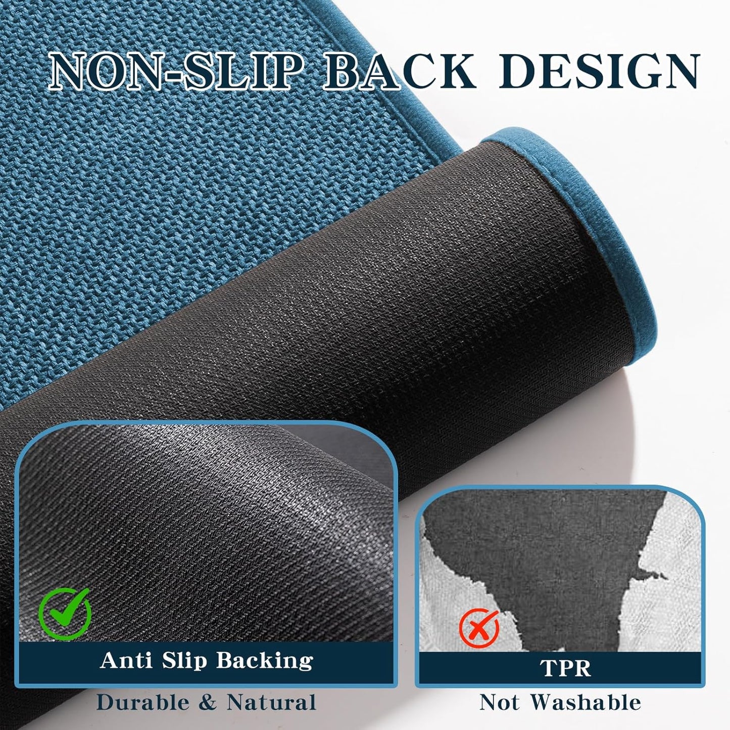 chakme Bathroom Rugs Mat 32x17, Ultra Thin Non Slip Bath Mat Quick Dry Absorbent Bath Mat for Bathroom Floor, (Dark Blue, 32"x17")