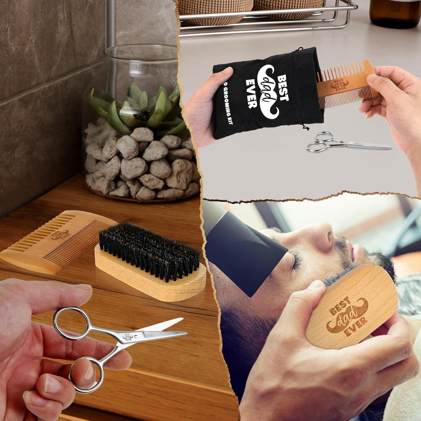 Gifts for Dad from Daughter Son - Best Dad Ever Beard Kit for Men Grooming and Care with Brush, Comb, Scissors & Storage Bag - Best Dad Ever Gifts on Fathers Day, Beard Growth Kit for Men