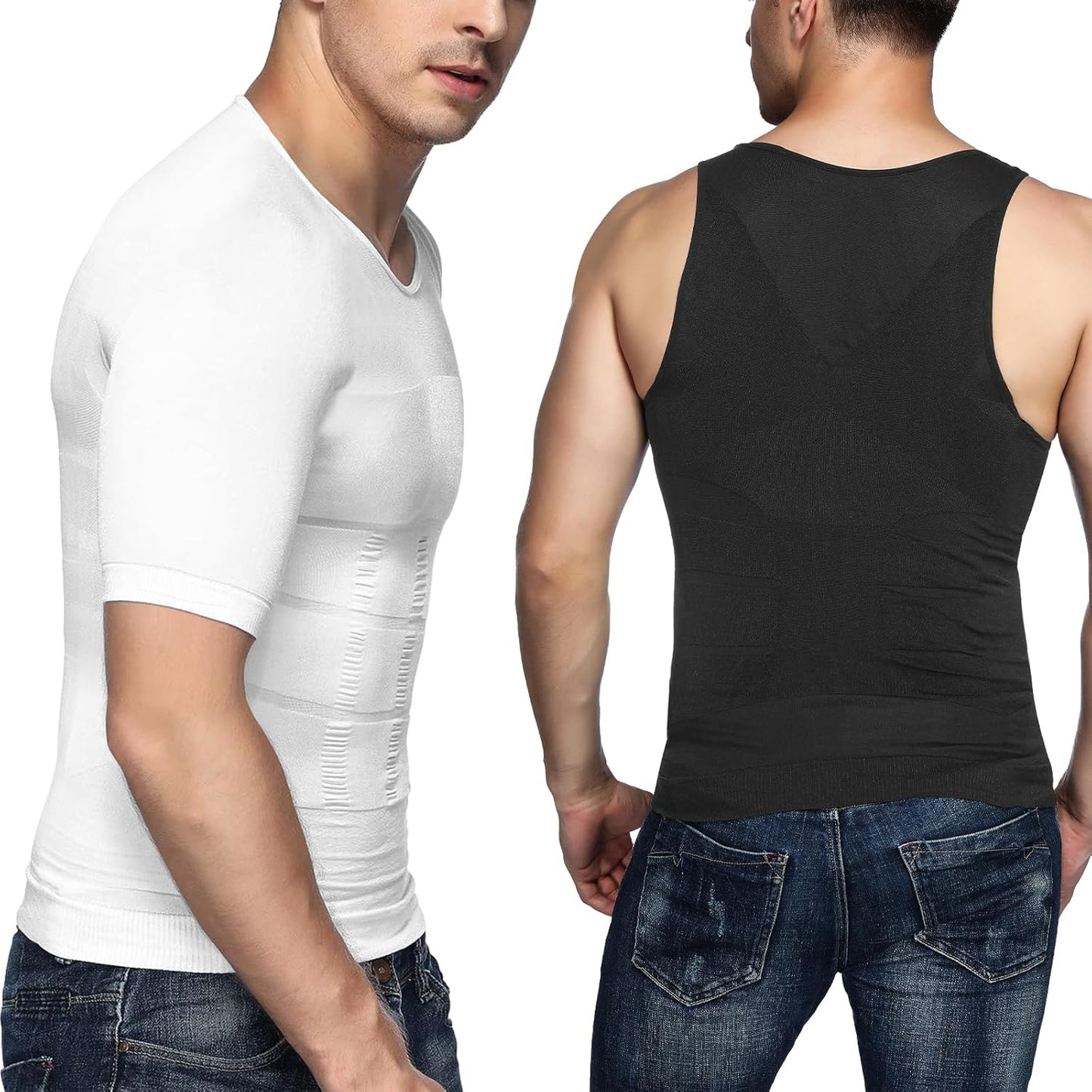 Odoland 5 Pack Men's Compression Shirt Short Sleeve Vest Set, Body Shaper Shapewear Tank Top Base Layer for Sport