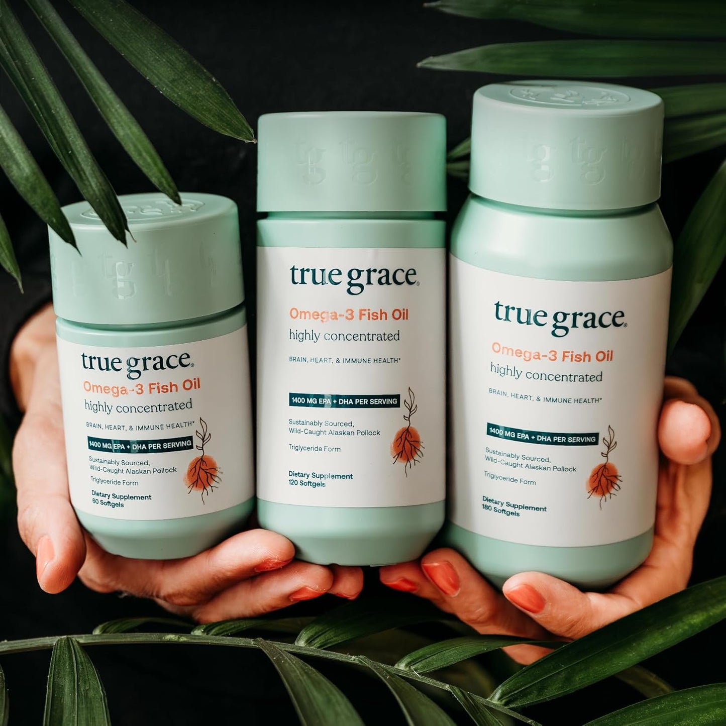 True Grace Omega-3 Fish Oil - 120 Softgels - 1400 mg EPA + DHA - Brain, Heart, Joint & Immune Health - Organic, Gluten Free, Soy Free