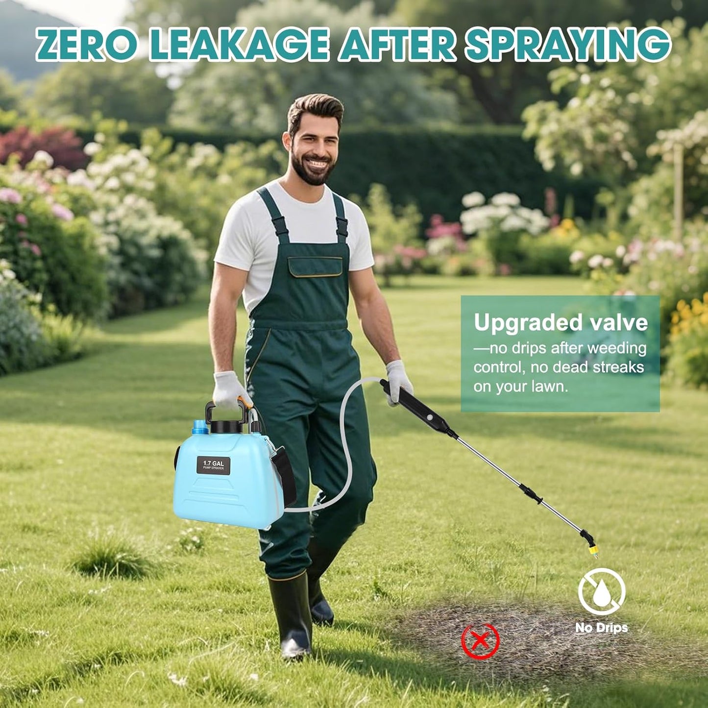 Electric Garden Sprayer 1.72 Gallon - Rechg Battery Powered Backpack Sprayer with 4 Mister Nozzles, Retractable Wand, Shoulder Strap - Weed Sprayer for Spring Time Planting, Sprayers in Lawn & Garden