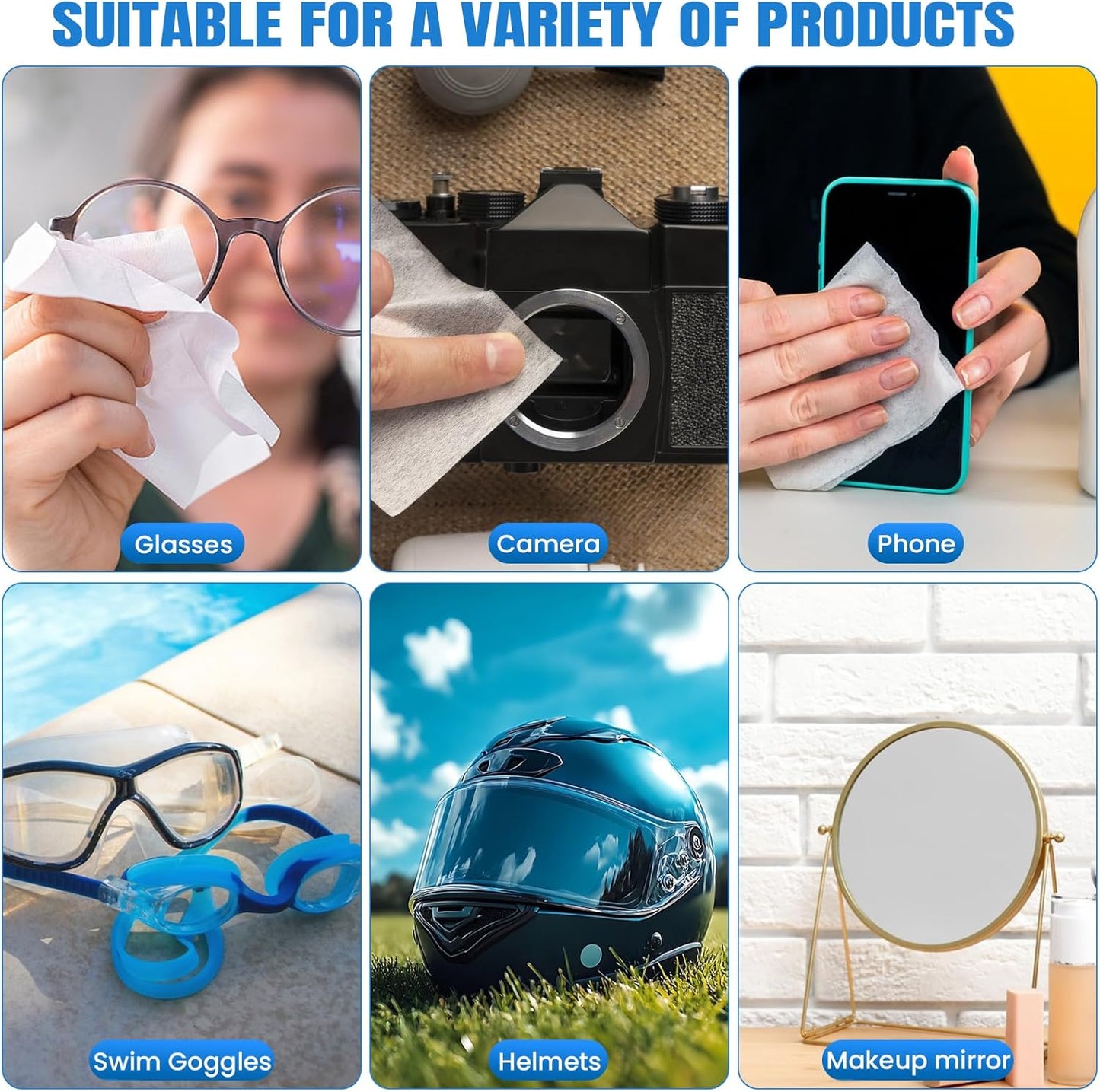 VOISEN Lens Wipes for Eyeglasses,250 Pack Eye Glasses Cleaner Wipes,Pre-Moistened Individually Wrapped Lens Wipes,Non-Scratching Non-Streaking,Safe for Eyeglasses, Goggles, Camera Lens, Phone