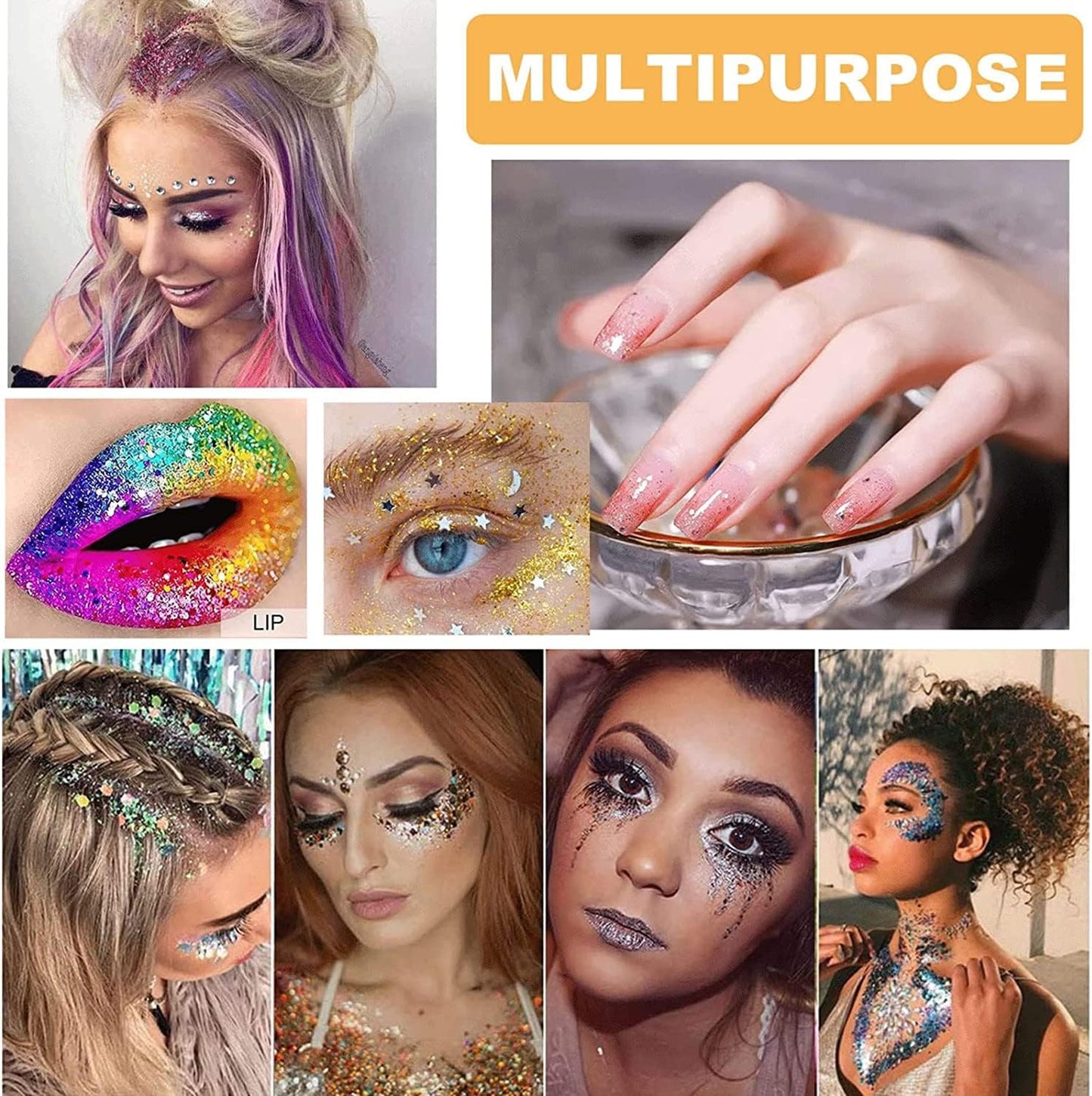 MAEPEOR Chunky Face Body Glitter Gel 19 Colors Mermaid Sequins Holographic Body Glitter Gel Long-Lasting Festival Makeup Glitter Paint for Face Body Hair Nails (30g, 02 Gold)